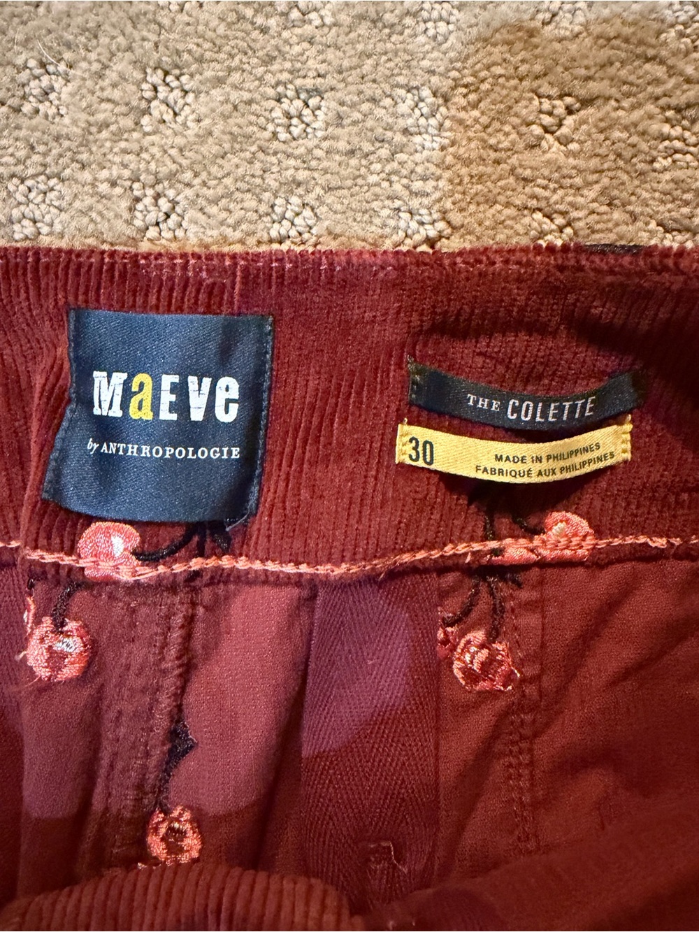 Maeve Colette Crop Wide-Leg Cherry-Embroidered Corduroy Pants - Picture 5 of 6
